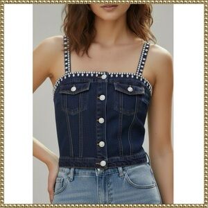 Bebe Embellished Sleeveless Denim Button Front Corset Top Size Medium